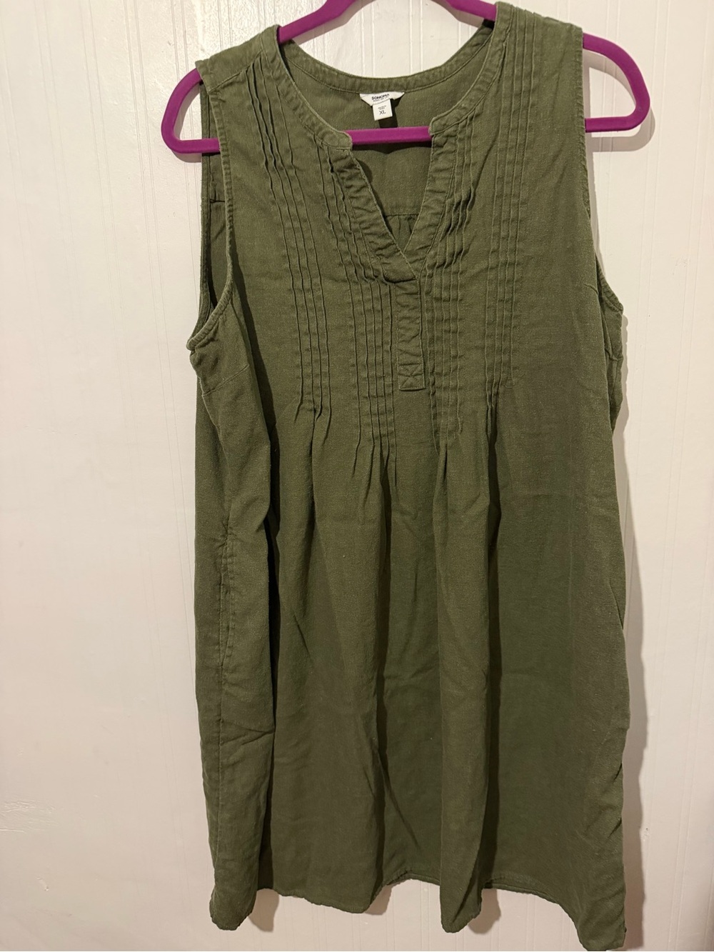 Olive Green Sleeveless Pintuck Dress XL